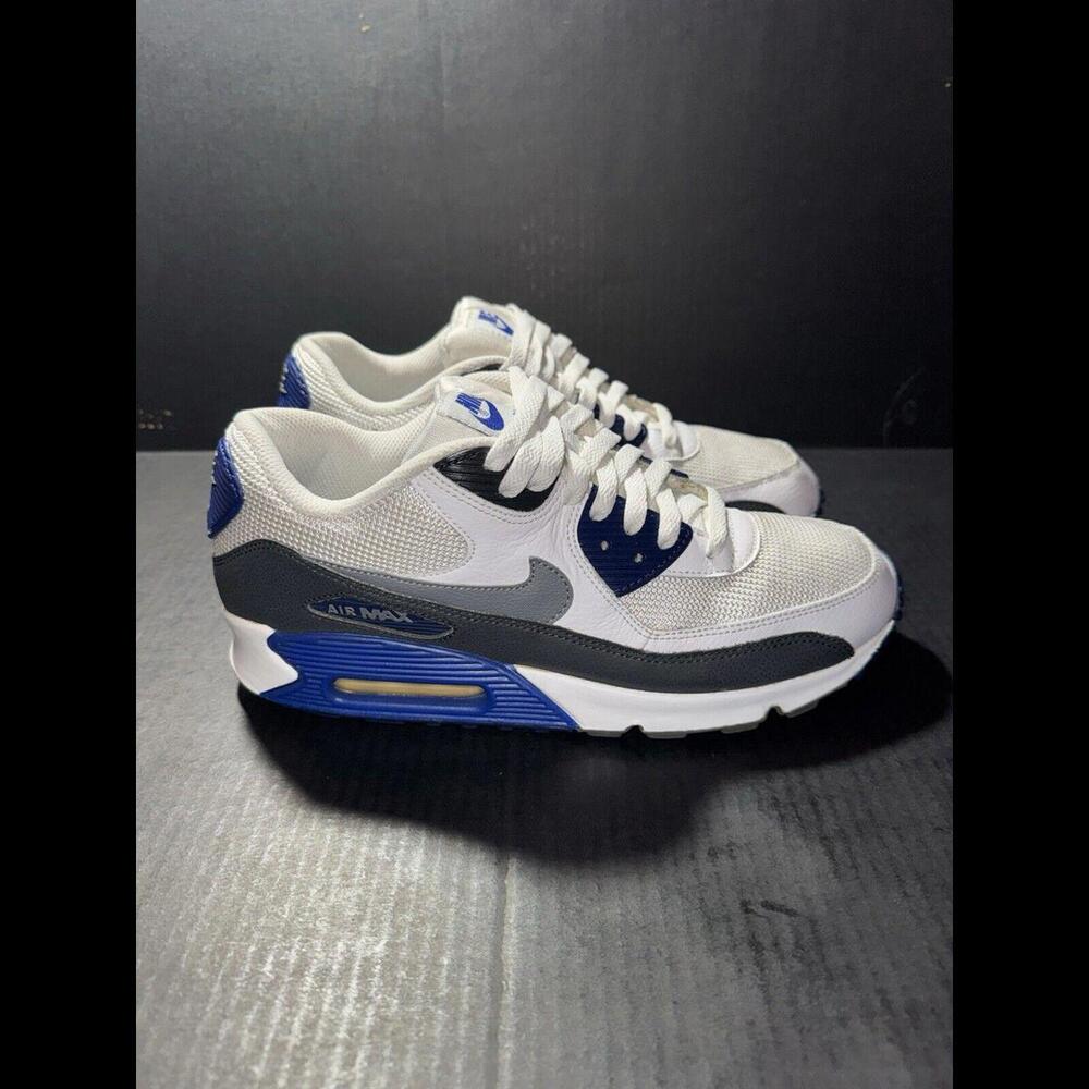 Nike Air Max 90 Essential White Deep Royal 537384-104 Sz 9.5